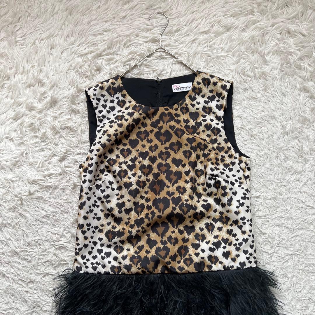 レッドヴァレンティノ ワンピース レオパード オーストリッチフェザー 38