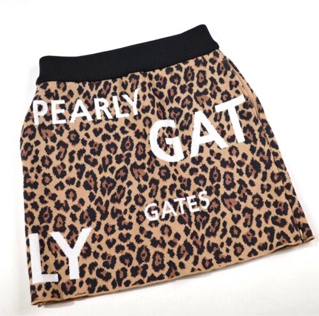 【PEARLY GATES】秋冬 レオパード柄 ニット ストレッチスカート1番M