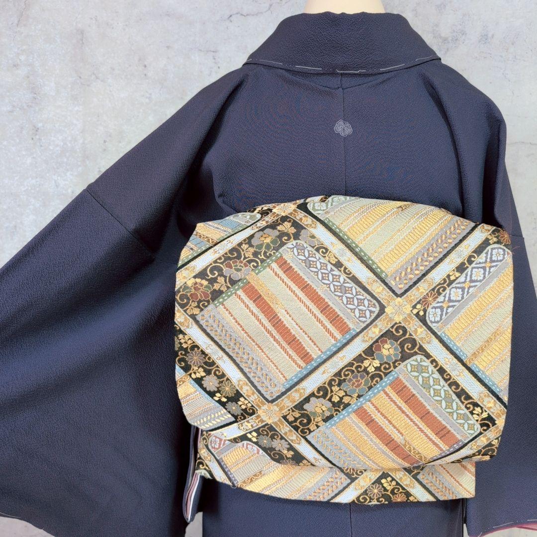 帯単品　正絹　青紫　トールサイズ　比翼仕立て　O5