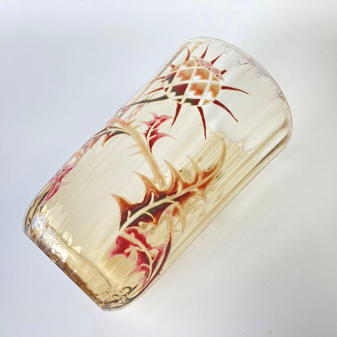 エミール・ガレ　初期　薊とロレーヌ十字文グラス　タンブラー　エナメル彩　アザミ