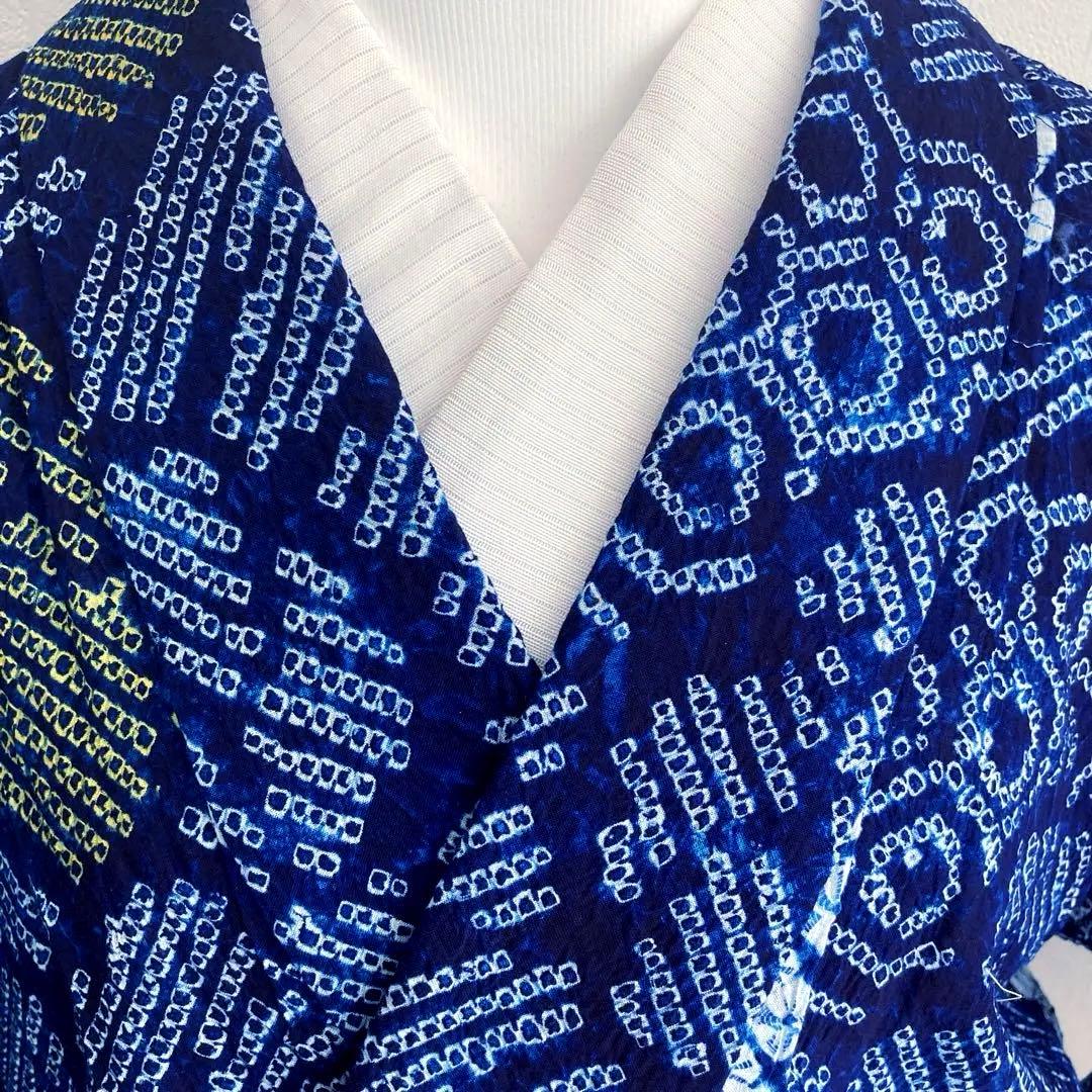 有松鳴海絞り・蜘蛛絞り浴衣　未使用しつけ付　手縫い　絞り浴衣　大輪花模様　N85