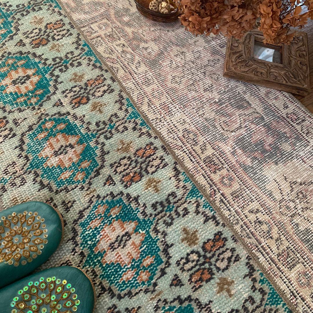 ランナー　モロッカンタイル　120×58パッチワーク　トルコヴィンテージラグ