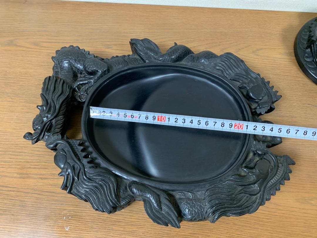 藍浦白雲石特製　硯石　龍　置物　すずり