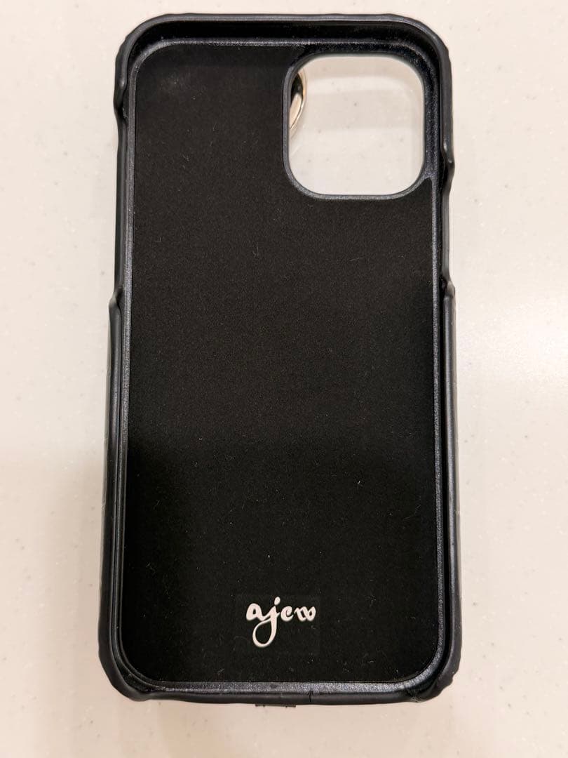 iPhone12.12Pro共通対応 / black 【ひも付きクロコ】