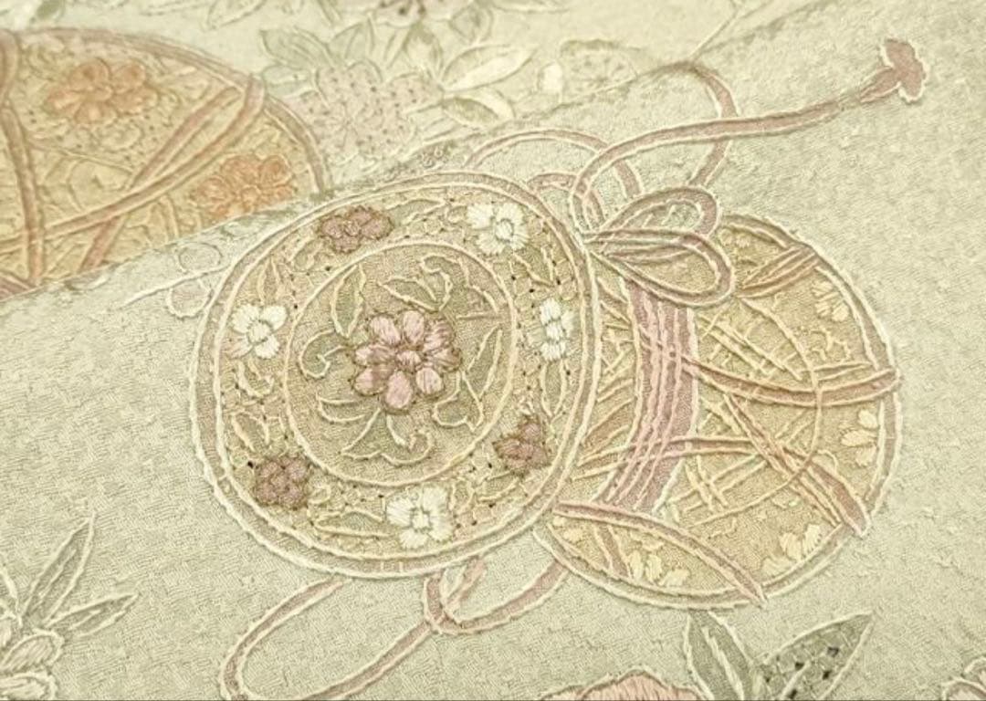 4点フルセット 訪問着　袋帯　帯揚げ　帯締め　スワトウ刺繍　逸品