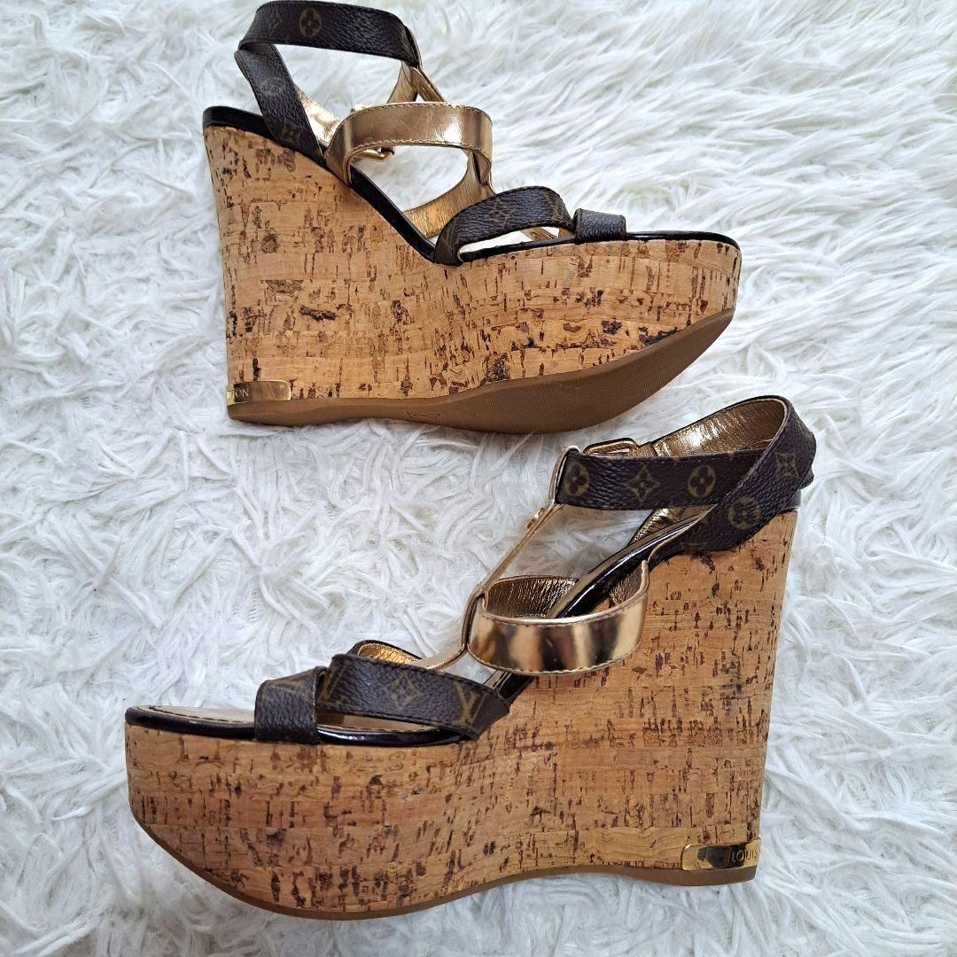 【LOUIS VUITTON】サンダル　モノグラム　ストラップ　ウェッジサンダル