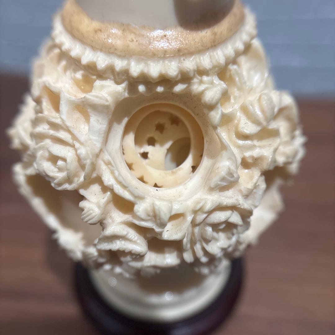 中国美術 象牙調 多層球 花瓶 彫刻 工芸品 置物