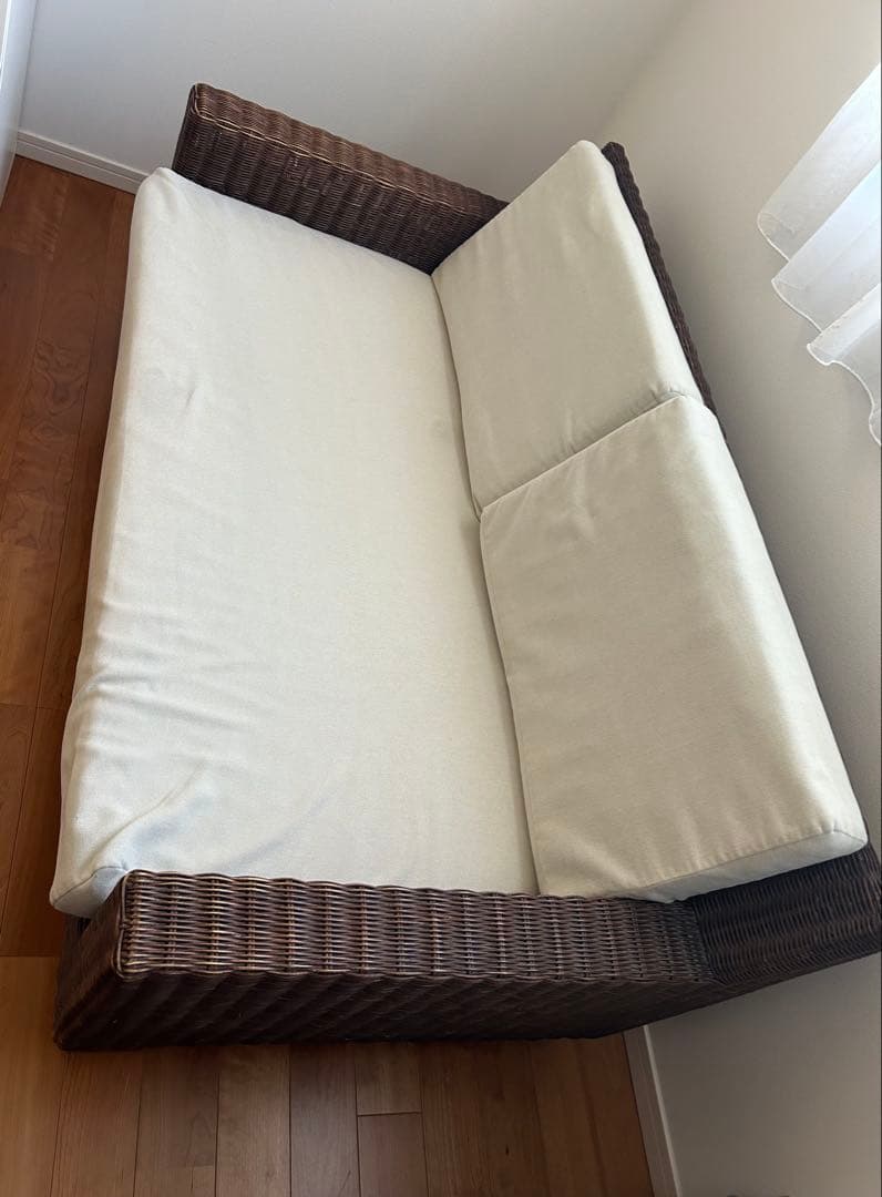 ラタン風 2人掛けソファ ベージュ