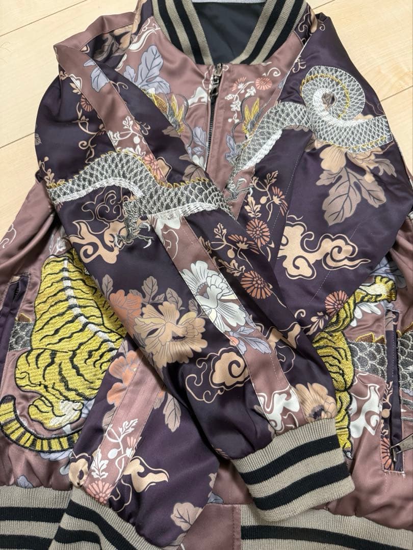 刺繍　ZARA WOMAN スカジャン リバーシブル 龍 虎 Mサイズ