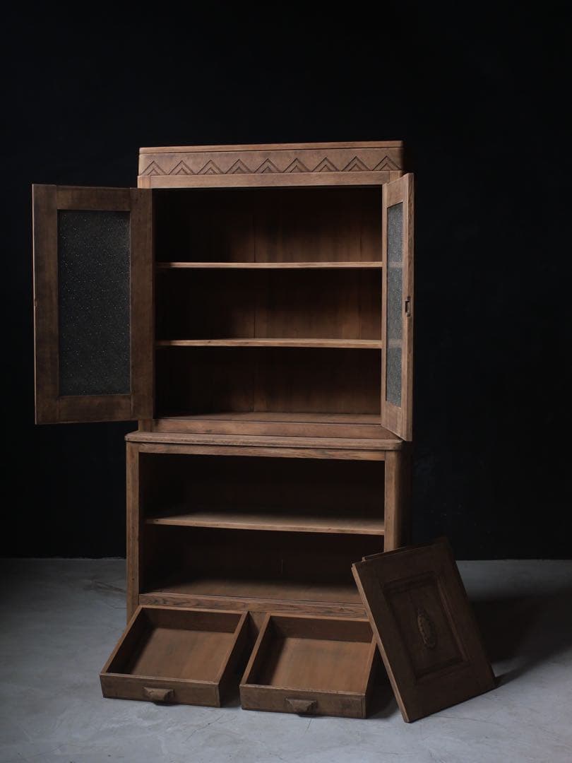 食器棚　ダイヤガラス　収納　器　食器　古家具　古道具　アンティーク　昭和レトロ