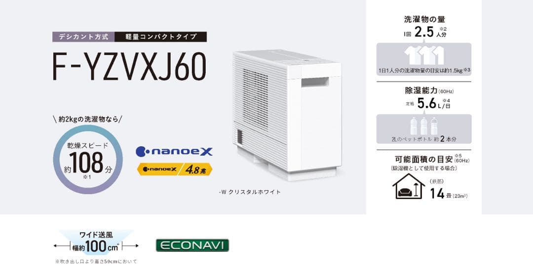 Panasonic除湿機F-YZVXJ60 2022年製 衣類除湿乾燥機