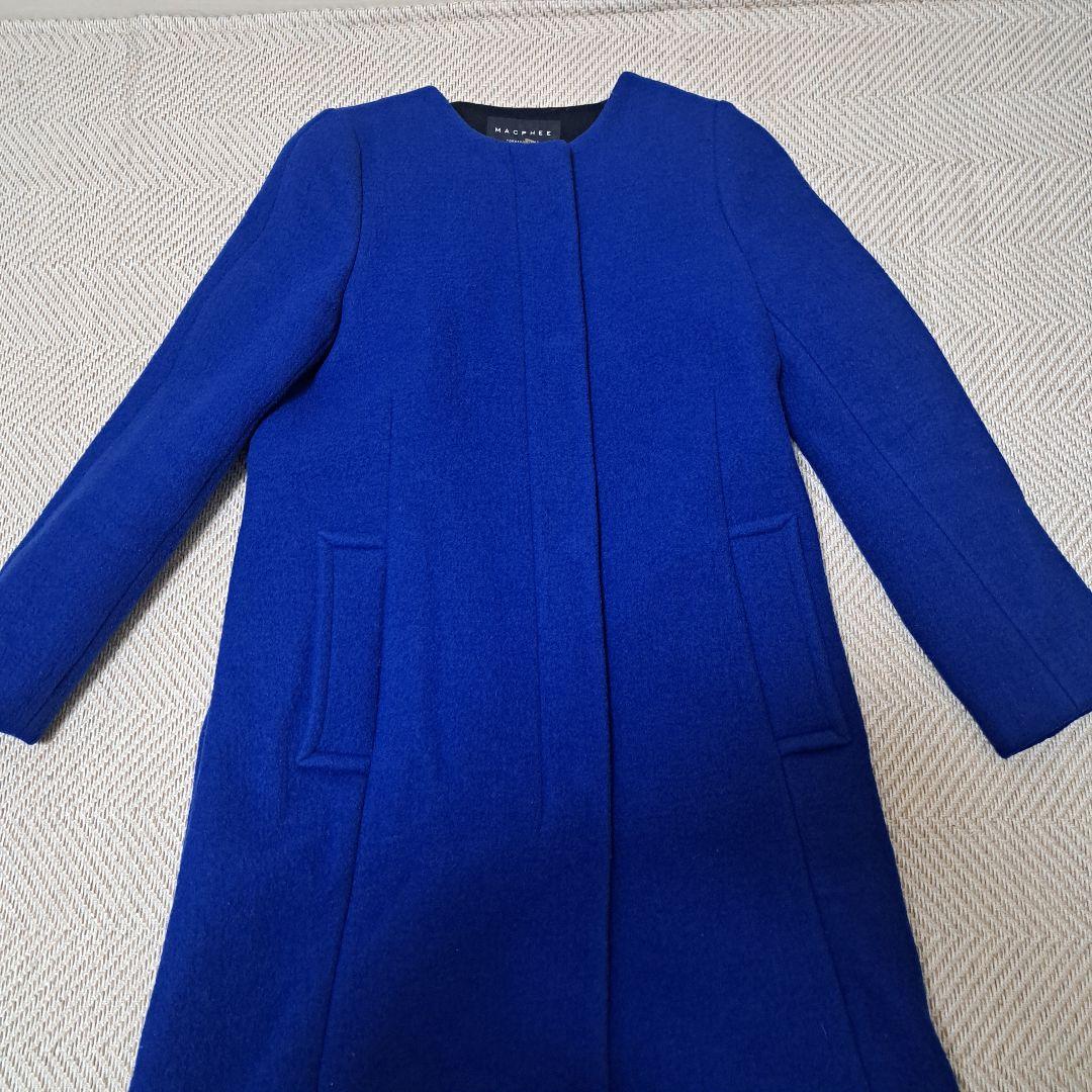 【美品】マカフィー　ジップアップ ノーカラー コート ブルー 36