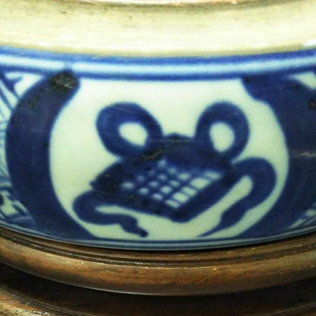 ※中国古美術/青花吉祥文円形硯/