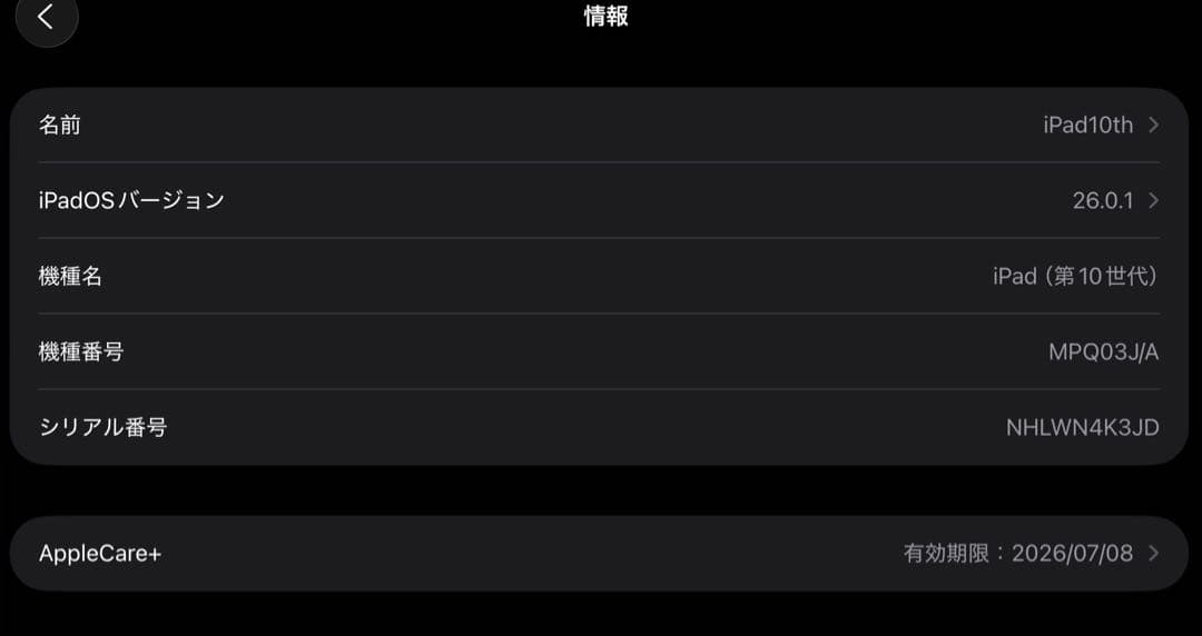 【美品】iPad（第10世代）Wi-Fiモデル／64GB