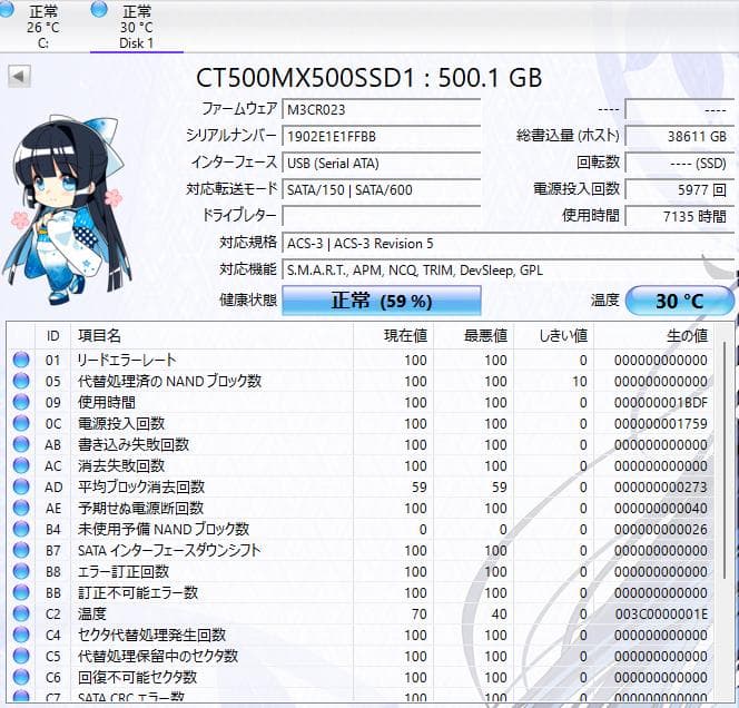 Crucial MX500 500GB SATA SSD 14個セット 現状品