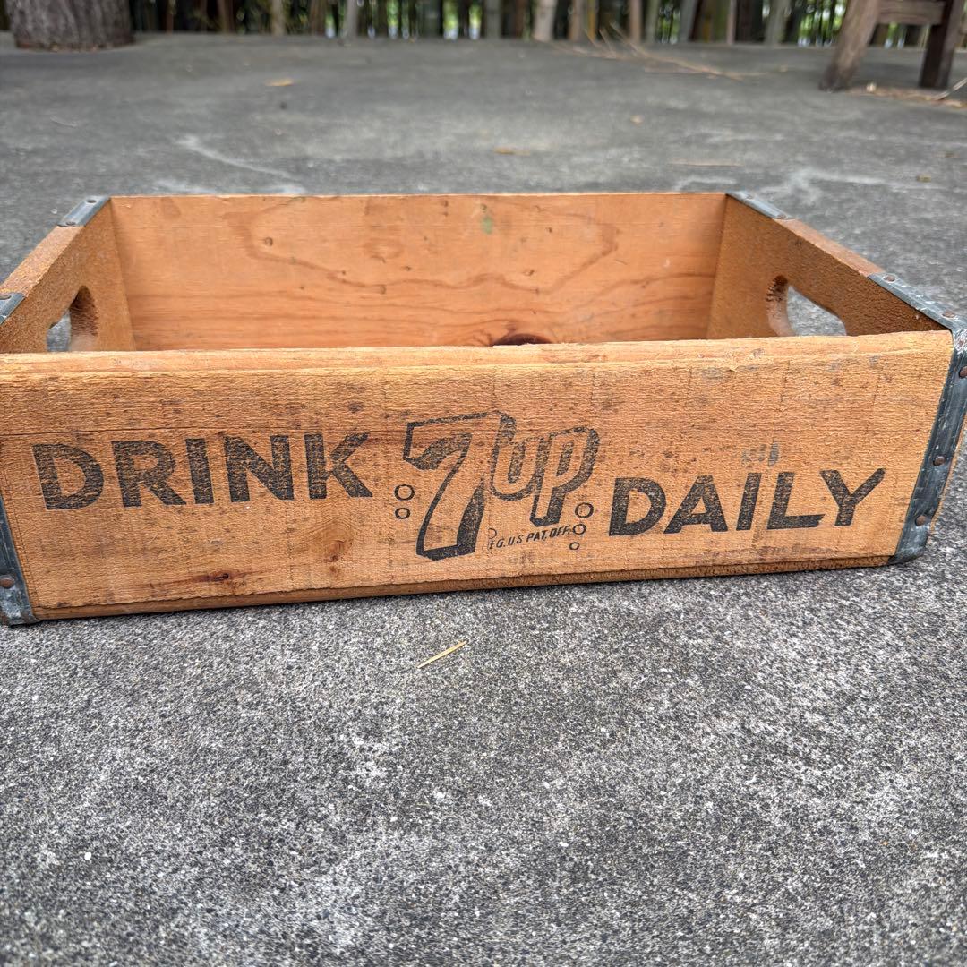 1973年製　70s 7UP ヴィンテージ　木製　ウッド　ボックス　コンテナ