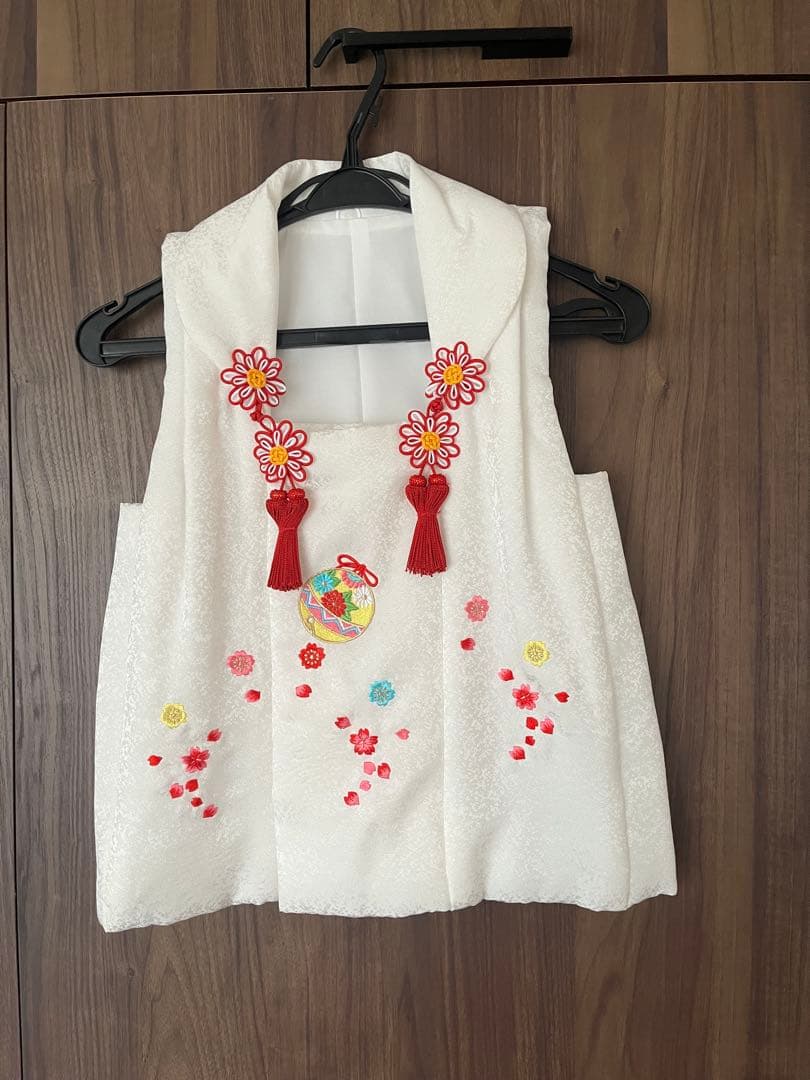 七五三 3歳　白地正絹被布 草履きんちゃくセット 足袋付き 日本製