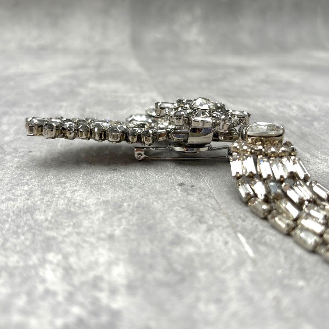 極希少✨MaxMara クリスタルビジュー 大ぶり ブローチ シルバー チェーン