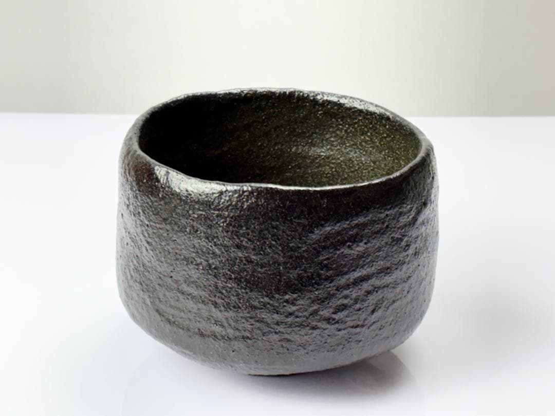 楽焼【佐々木昭楽】造 長次郎写 かせ釉 黒楽茶碗 共箱共布栞付R811172