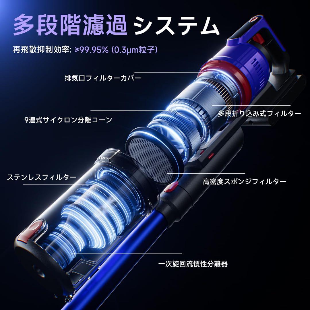 掃除機 コードレス 75kPa強力吸引 自立式 軽量 スティッククリーナー