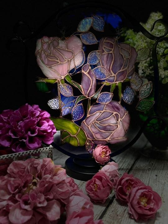 ステンドグラス　Rose flower basket【受注作品】