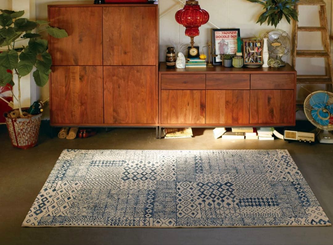 ラグ・カーペット　ダブルデイ　美品　ブルー　水色　幾何学模様