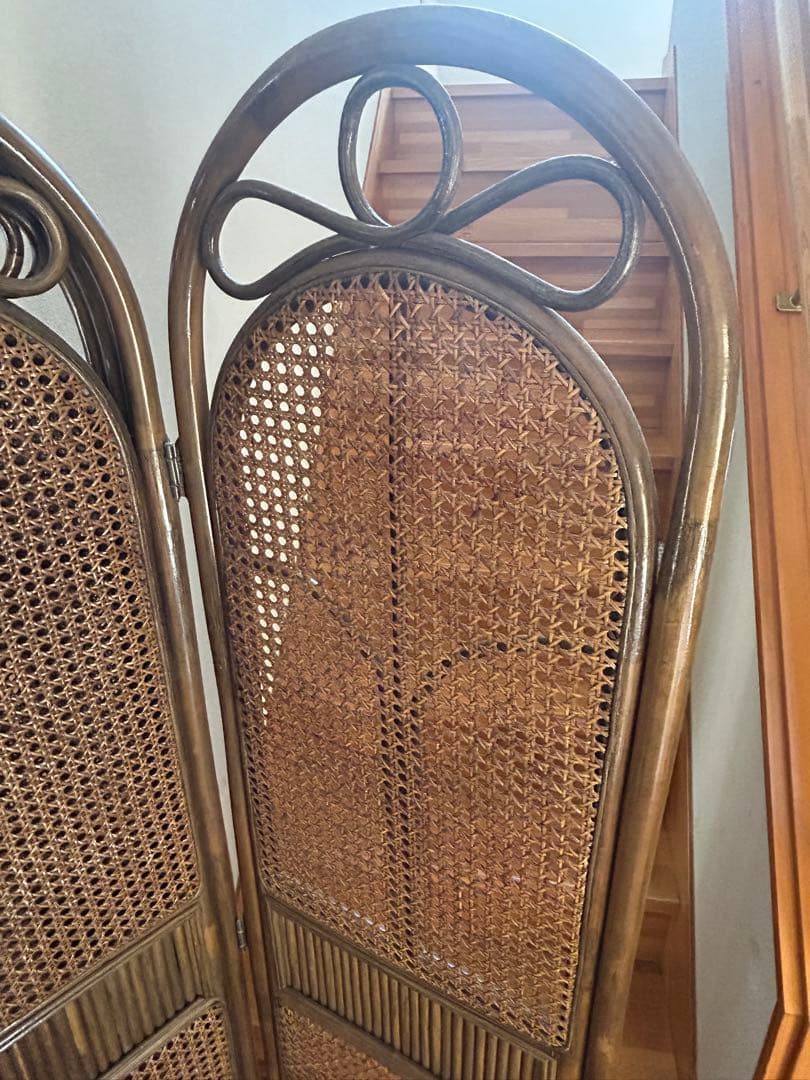 ラタン 4連 パーテーション 衝立 間仕切り ヴィンテージ 昭和レトロ