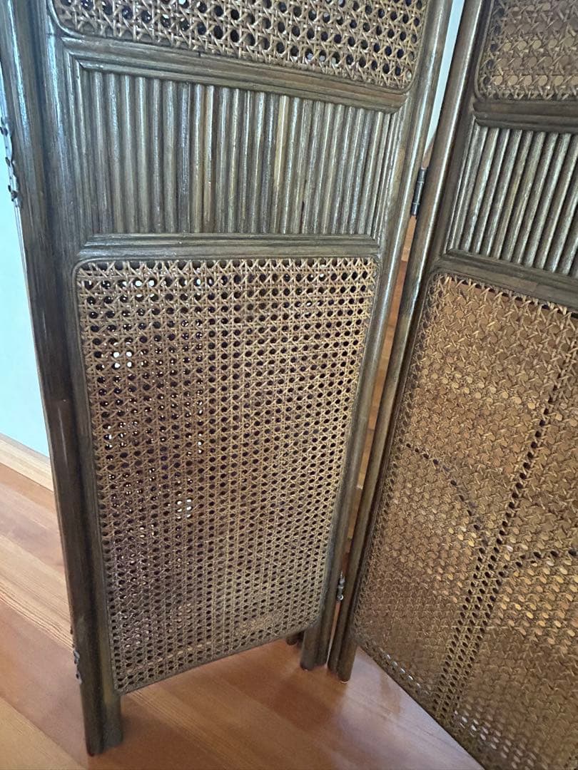 ラタン 4連 パーテーション 衝立 間仕切り ヴィンテージ 昭和レトロ