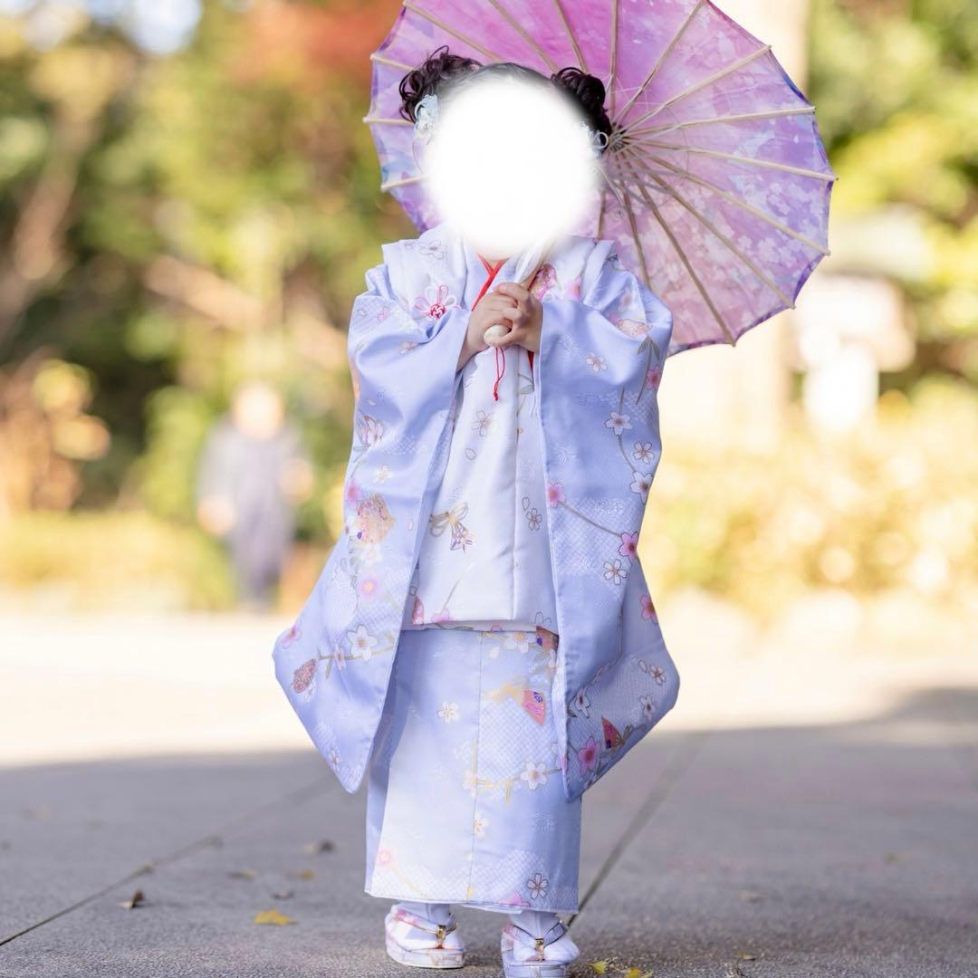 京越卸屋　七五三　3歳　着物　被布セット　くすみカラー　水色　淡青の風雅