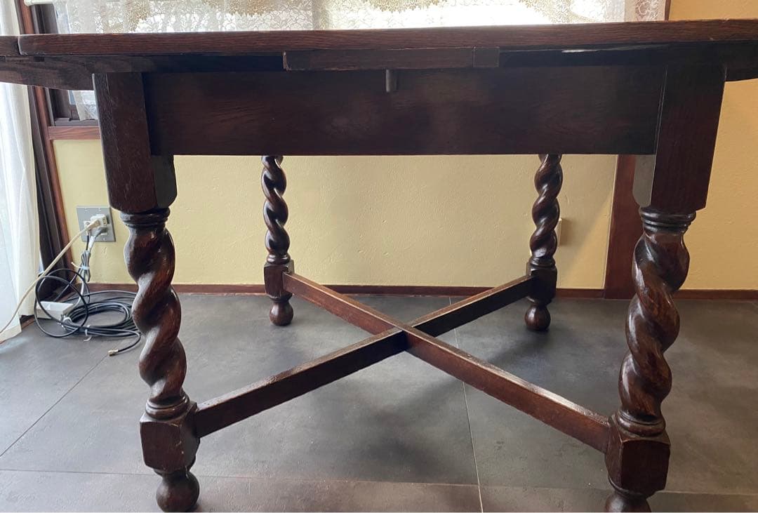 送料込み三越イギリスアンティークドローリーフテーブル（伸縮可能）