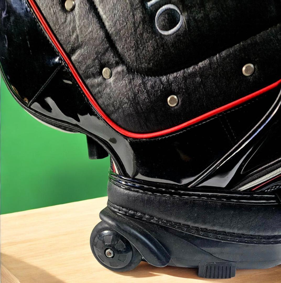 送料無料/超美品CORAGGIO GOLF キャリー付きキャディバッグ 黒/赤