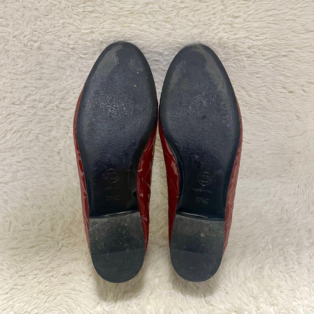 CHANEL シャネル ココマーク マトラッセ エナメル リボンフラットシューズ