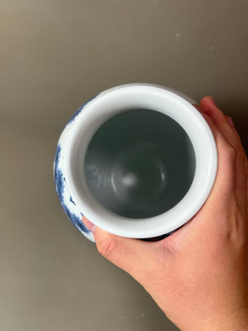 2741 三川内焼　染付唐子図　花瓶　昭和44年　陽山末太郎作