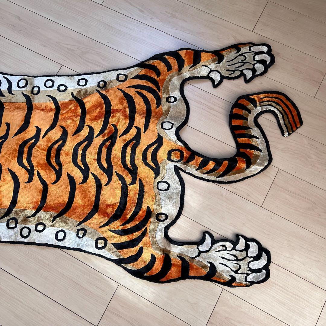 ビッグサイズ チベタンタイガーラグ約190cm×90cmシルク100%