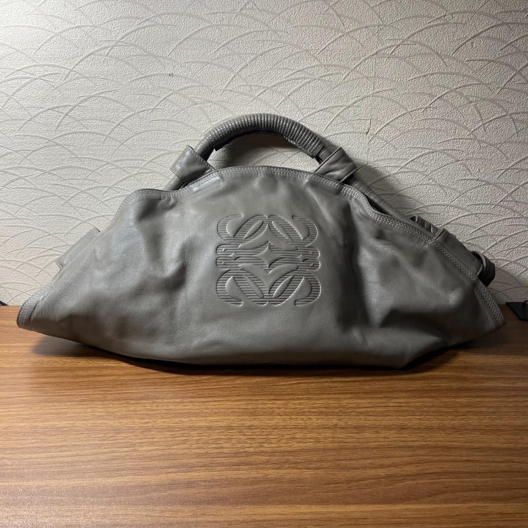 【美品】LOEWE ナッパアイレ ハンドバッグ 羊革 シルバーグレー アナグラム