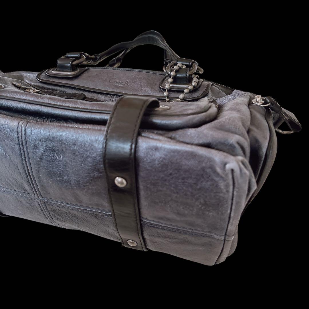 COACH レガシー メタリックグレー 本革 サッチェル ハンドバッグ