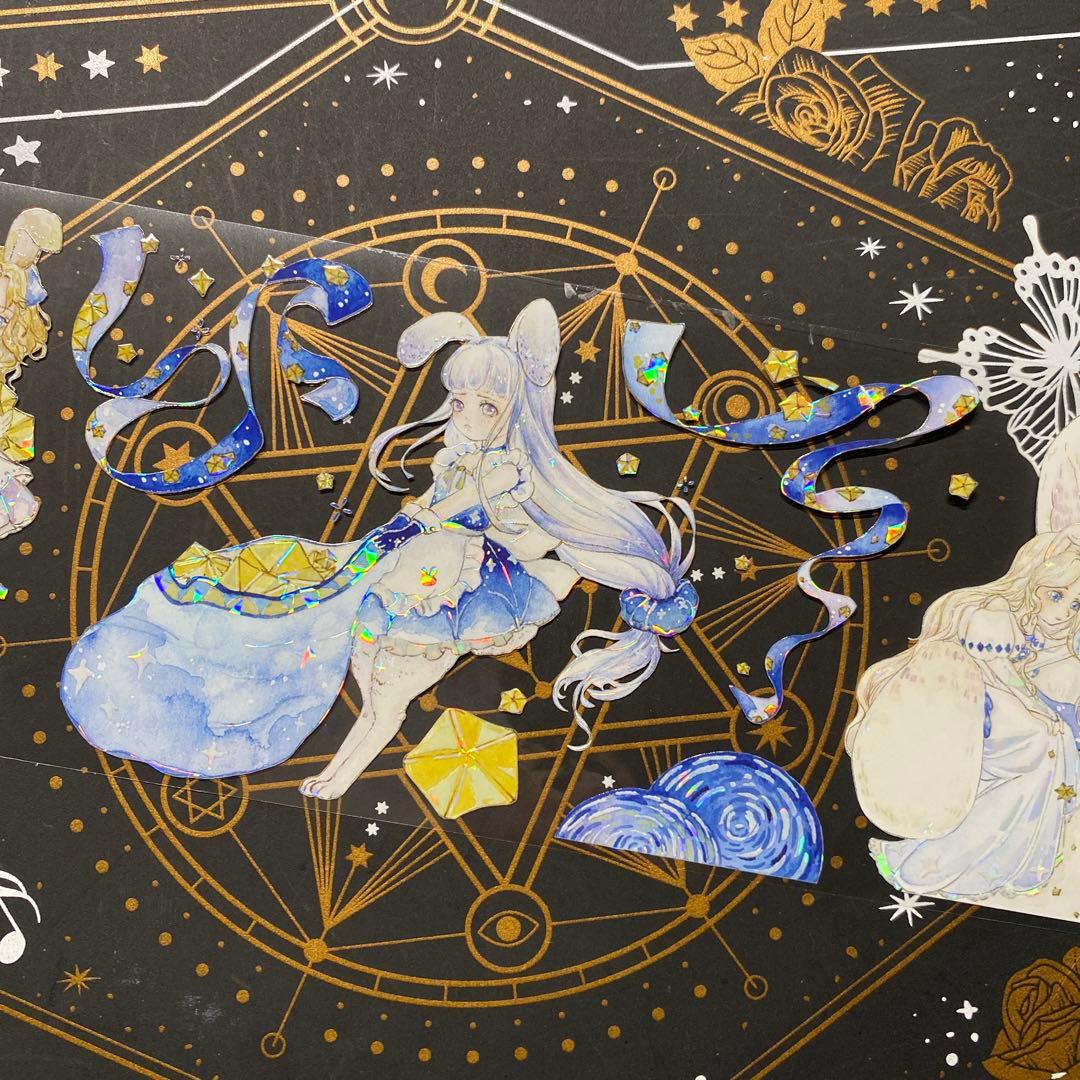 【9220】海外　マステ　中古巻　貝殻光マスキングテープ　人物系　星　夜　雲