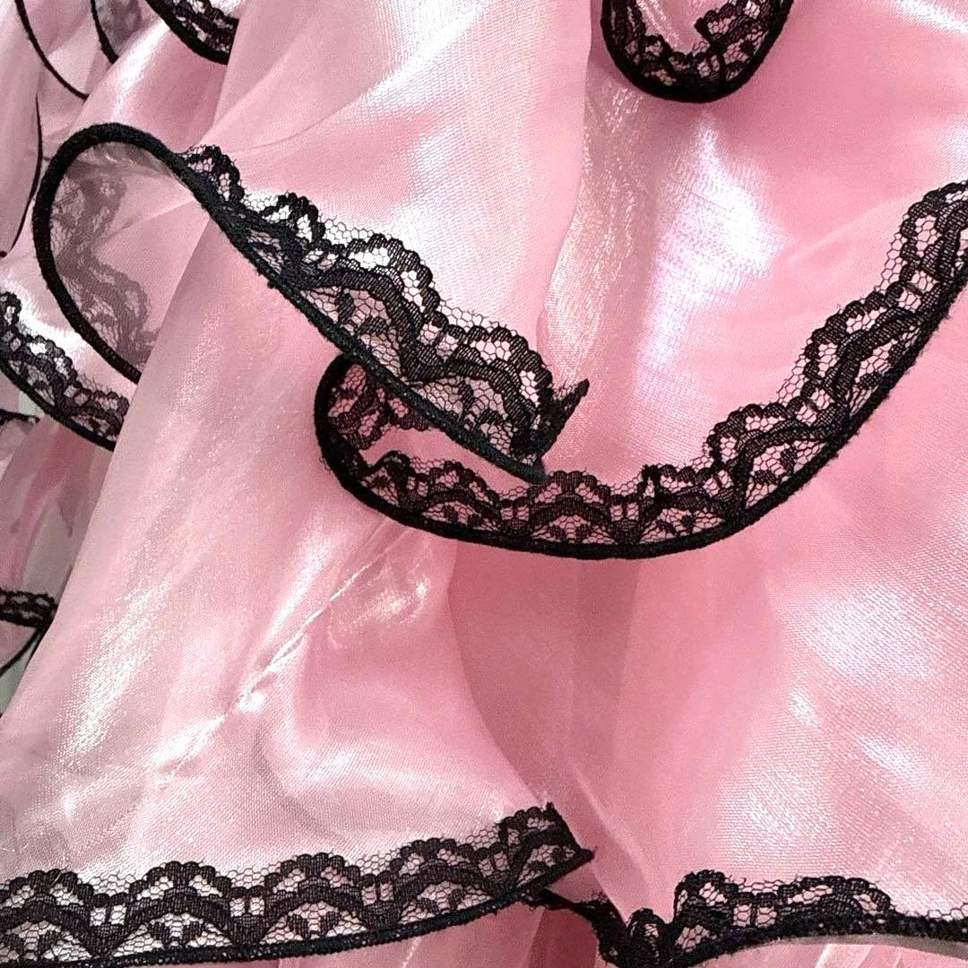 6264★SM ピンク 黒 フリル スタンダードドレス社交ダンス