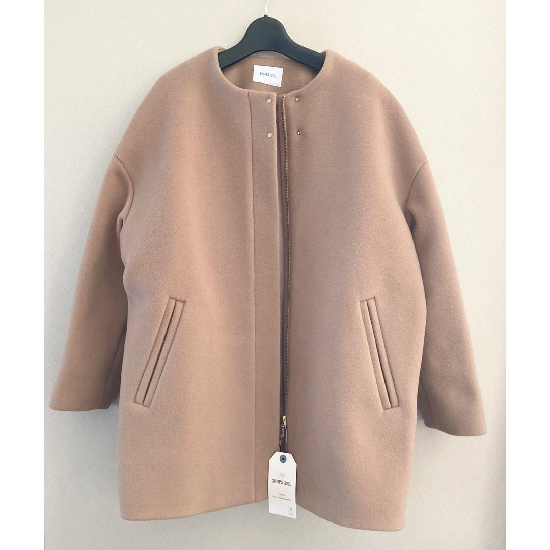 【未使用タグ付き】SHIPS any ノーカラー ミディ コート ベージュ