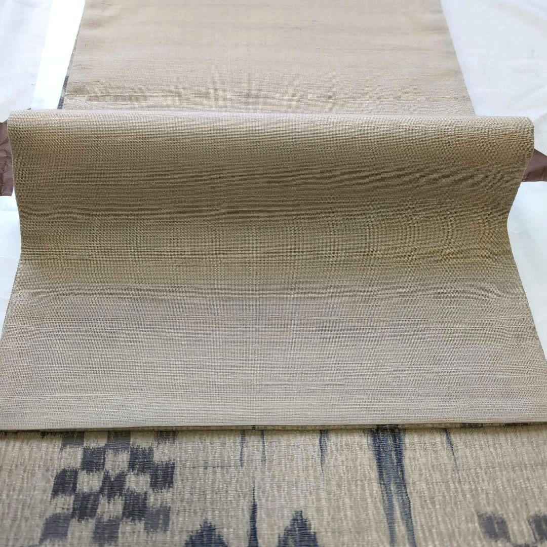 新品 未使用 正絹 袋帯 本場 琉球 つばめ 格子市松 櫛織り 通知使用 薄茶灰