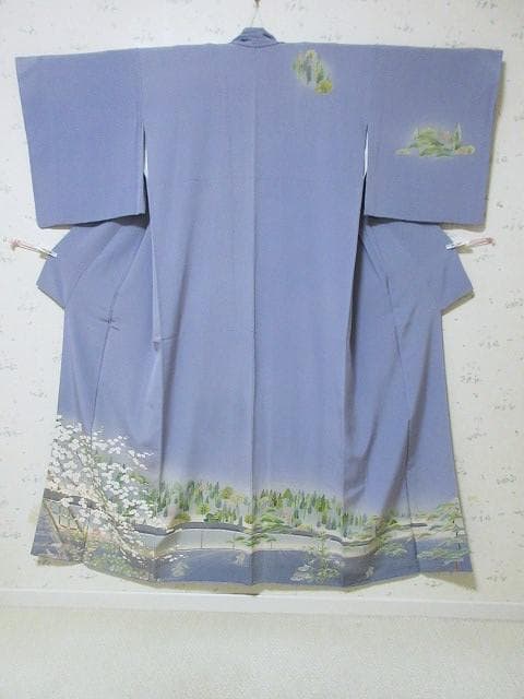 訪問着：美品：白梅と石庭と森：ブルーグレー：袷正絹：P8
