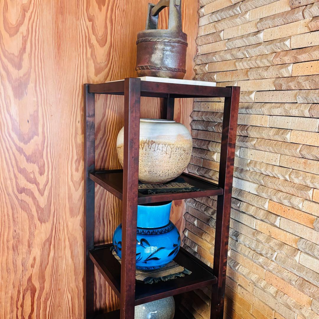 飾り棚　木製　朝鮮棚　四方棚　本棚　オーブンシェルフ 茶棚　壺　ダークブラウン