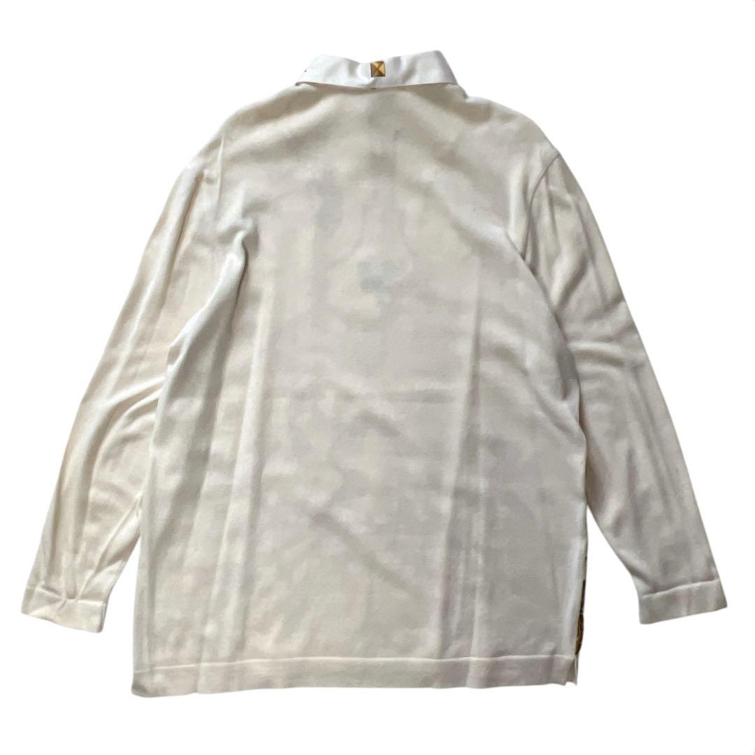 エルメス HERMES シルク ニット 切り替え ブラウス プルオーバー L