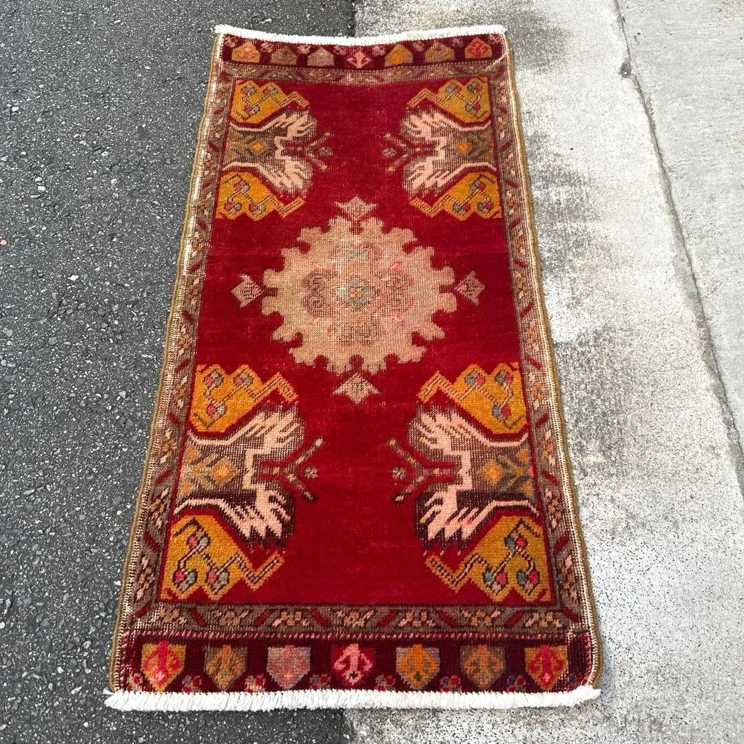 107cmx52cm年代トルコ絨毯手織り絨毯ヴィンテージラグ