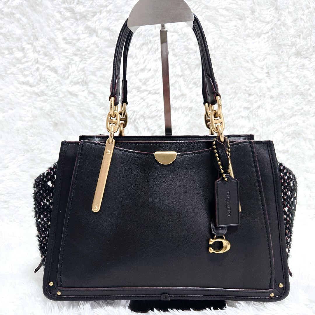 COACH ドリーマー ハンドバッグ 斜めがけ ツイード レザー 2way 黒