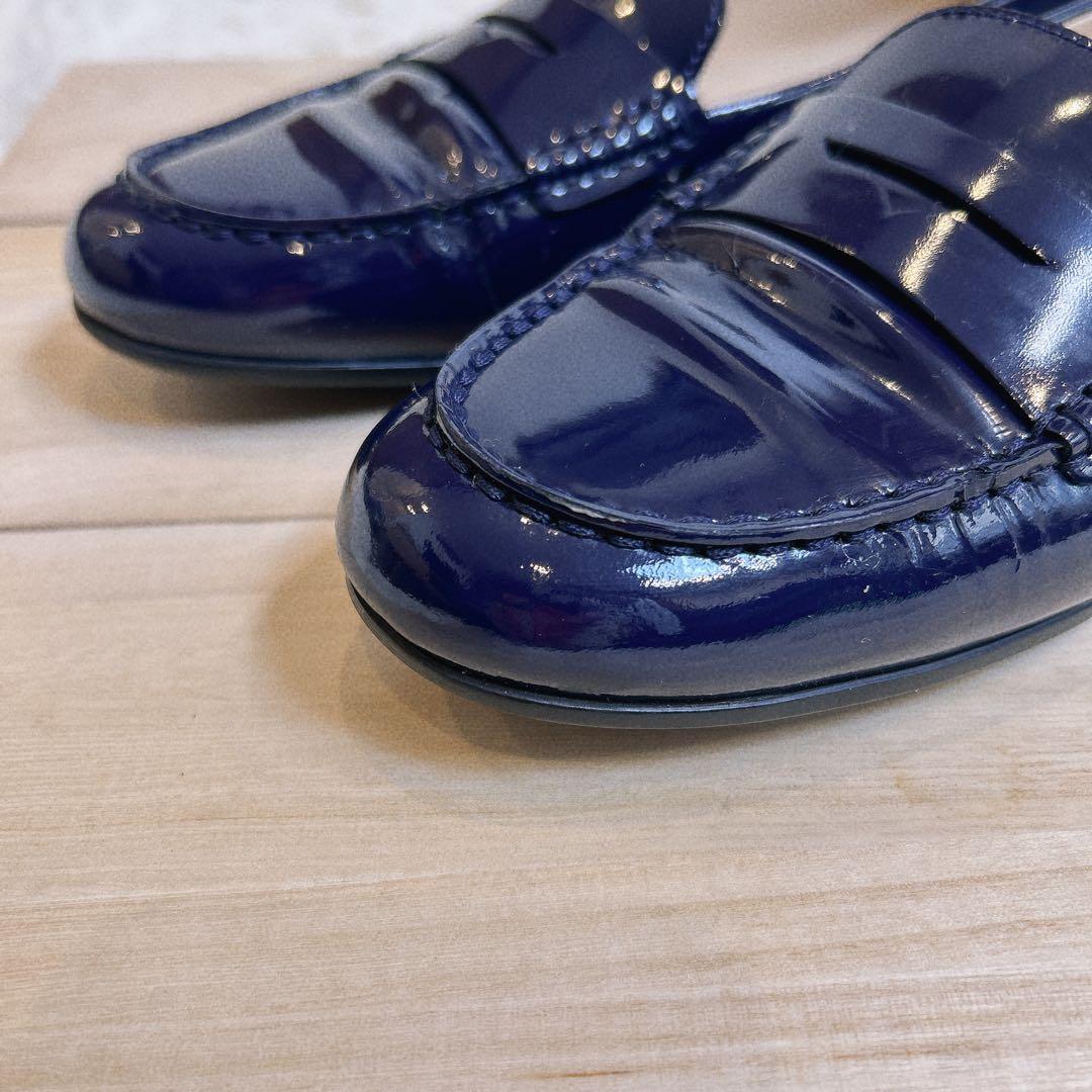 TOD’S トッズ ローファー パテント ロゴ刻印　24cm ネイビー