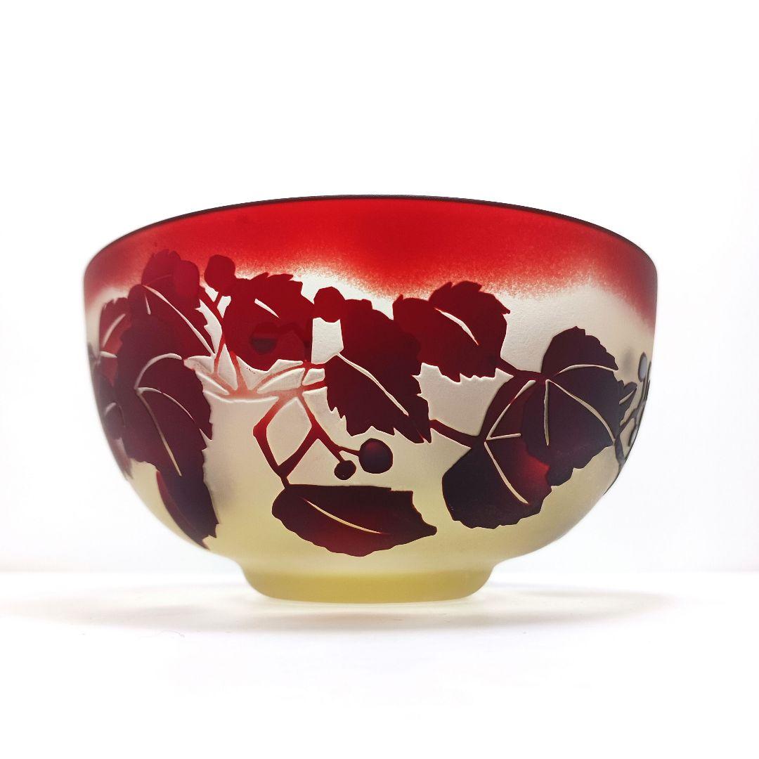 Y3279-2 ガレ風 被せガラス 花文鉢 ボウル 直径12㎝　ten