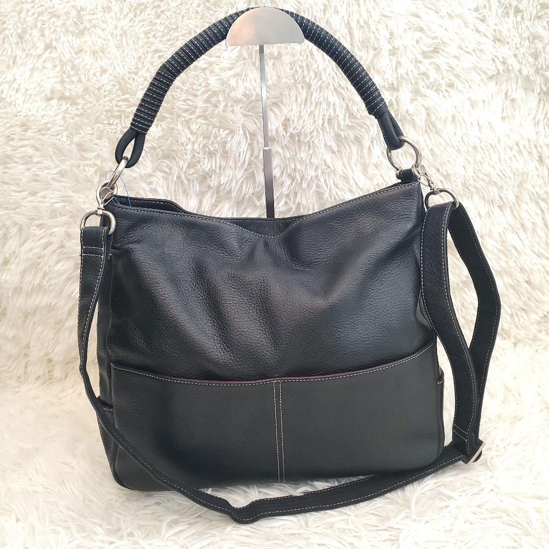 ⭐極美品⭐濱野 2way ショルダーバッグ シボ革 ブラック