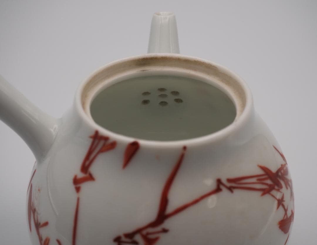 初代三浦竹泉 礬紅 詩文竹画 急須 共箱付