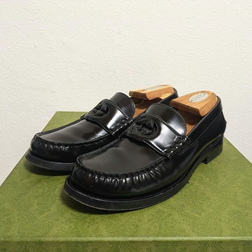 美品　GUCCI　インターロッキングG　ローファー　黒　38 1/2